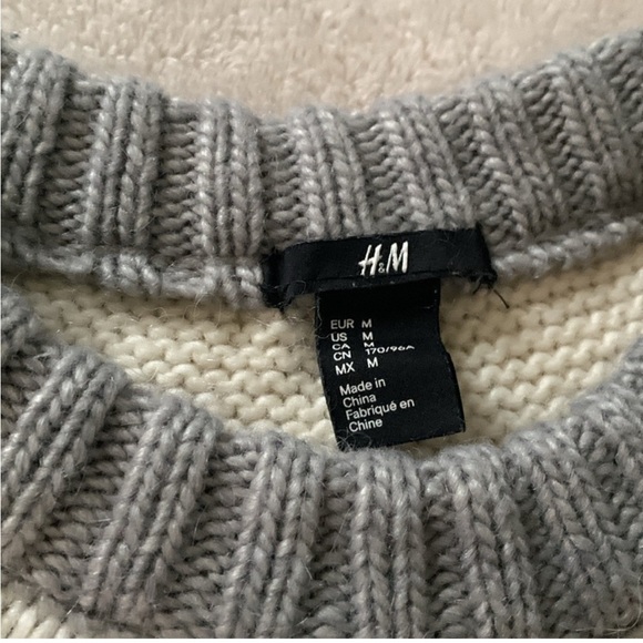 Cabincore Gray H&M Cabin Fair Isle cropped crewneck sweater M Gray Cream Brown - Picture 2 of 7